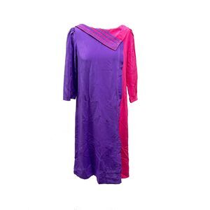 1970s Kevin Stuart Bold Purple and Pink Color-Blocked Longline Dress